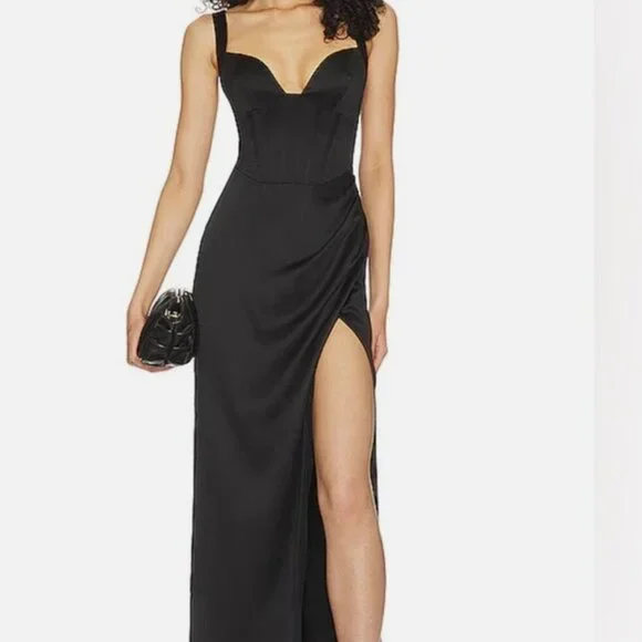 NBD Elodie Maxi Dress black satin bustier corset Gown XS NEW WITH TAGS - Picture 1 of 13